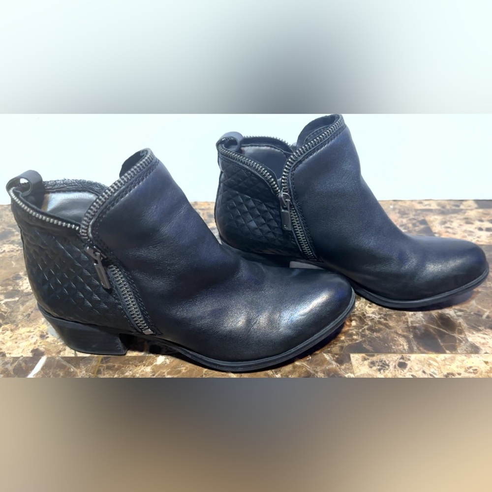 Lucky Brand Booties Quilted Black Leather Double Zip Boots